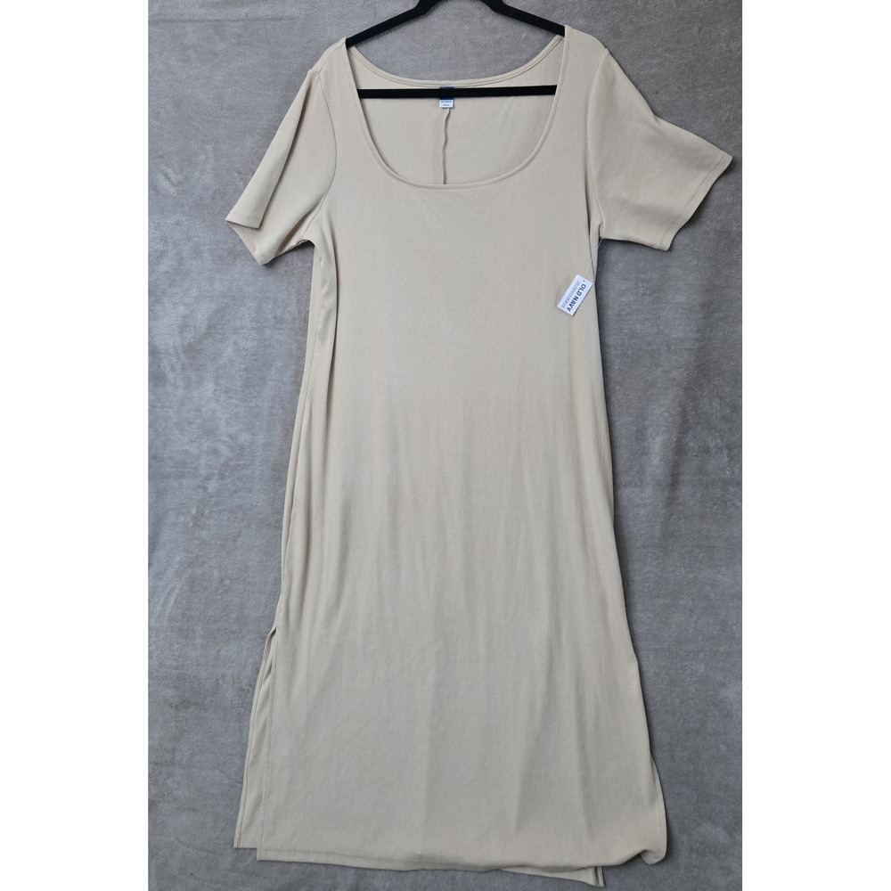 Old Navy Ribbed Maxi Dress Womens 2X Tan Minimalist Fall Neutral‎ Capsule
